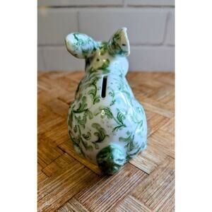 Porcelain Green Floral Bunny Rabbit Bank - Andrea By Sadek Cottage Core Easter